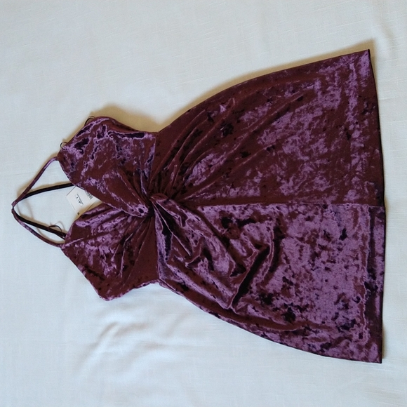 Zara Wine Velvet Mini Dress Spaghetti Halter Straps Wrap Twisted Upper Sz Xsmall - Picture 10 of 16